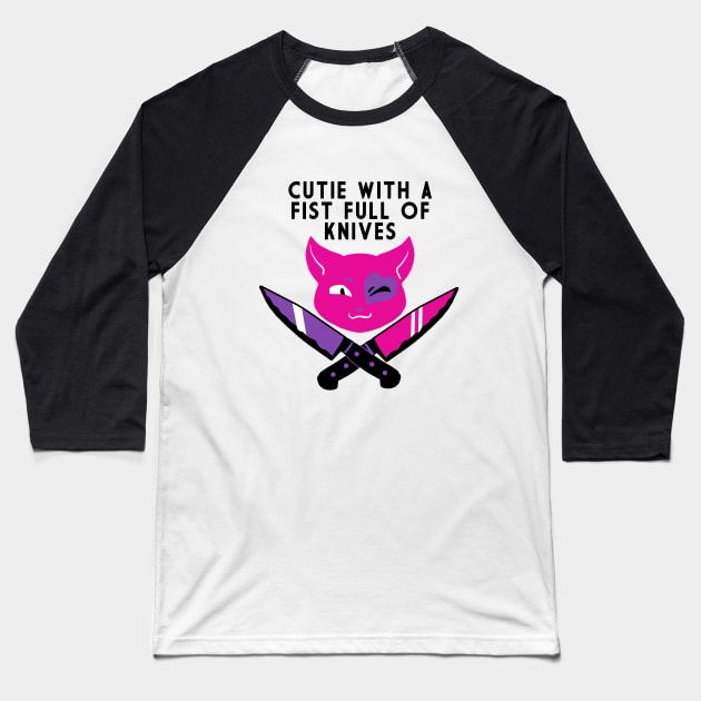 cutie with a fist full of knives Baseball T-Shirt by swinku